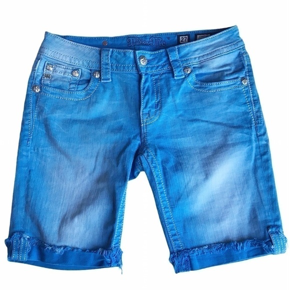 Miss Me Bermuda Pacific Blue Embellished Shorts - Picture 1 of 12